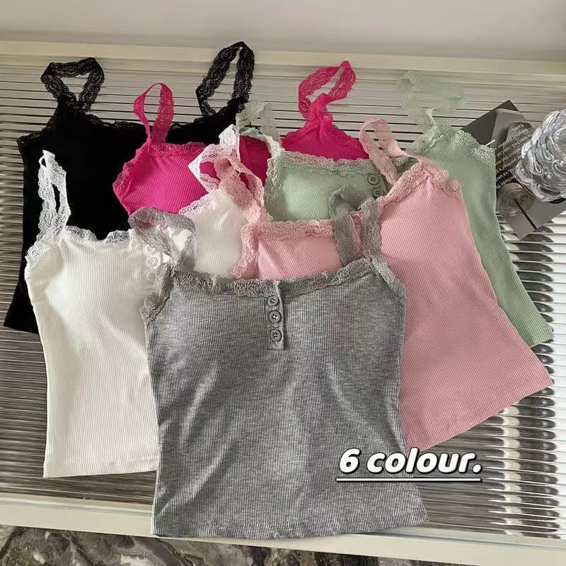 White lace camisole women's spring pure desire inner wear hot girl bm slim fit bottoming top with breast pads to wear outside