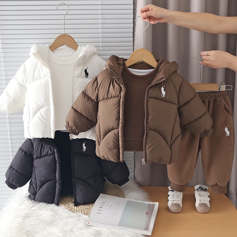 Boys winter thickened cotton-padded jacket two-piece set new style small and medium-sized children Korean version fake two-piece cotton-padded jacket suit trendy wholesale