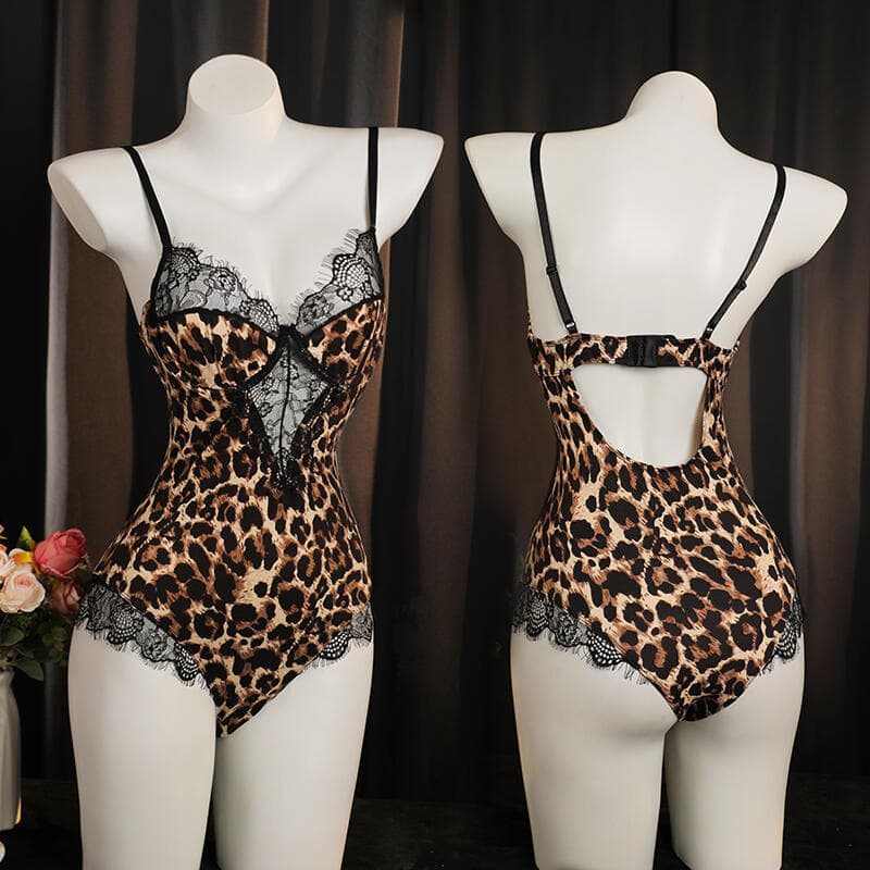 Plus Size Sexy Lace Leopard Print Women's Pure Desire Steel Ring Sleepwear Tempting Costume Lingerie