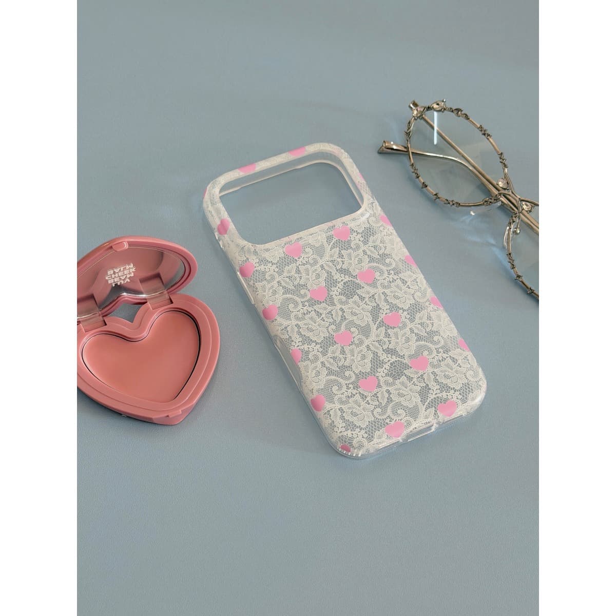 Ins Style New Lace Korean-Style Phone Case for iPhone 15/16/17, Minimalist Versatile Pink Love
