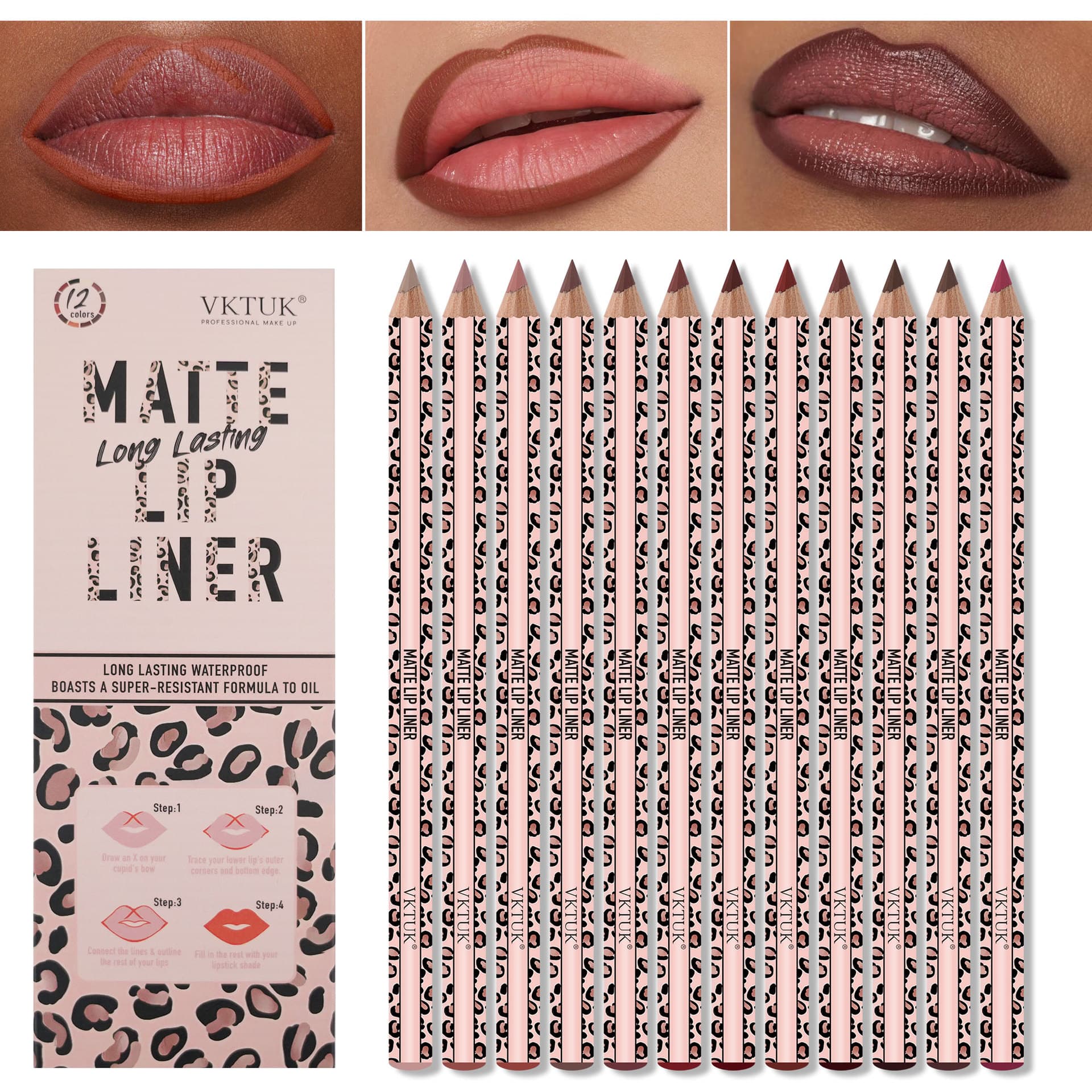 Cross-border Supply 12-Color Matte Lip Liner Pencil Set Nude Lipstick Long-lasting Non-fading Lip Liner Makeup VKTUK