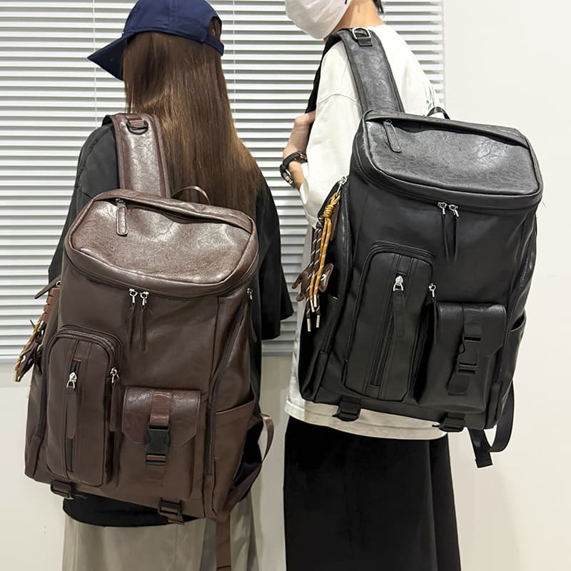 New PU Leather Large Capacity Student Backpack Business Laptop Backpack College Student School Bag Casual Travel Daypack