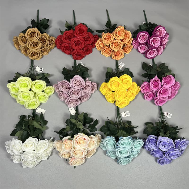 9-Head Dutch Rose Simulation Bouquet, Small Artificial Flower Bunch for Weddings, Cross-Border Wholesale Roses