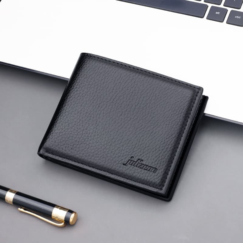 Men's short wallet with zipper, horizontal style, can hold driver's license, men's leather wallet, cross-border casual manufacturer wholesale.