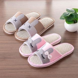 Linen Slippers for Women Summer Home Indoor Anti-Slip Soft Sole Spring Autumn Four Seasons Cotton Linen Cloth Thick Sole Home Couple Slippers for Men