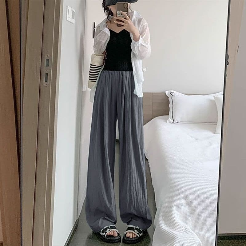 Single/2-Pack Ice Silk Pleated Yamamoto Pants Women Summer Lazy Style Wide-Leg Pants High Waist Drape Casual Straight-Leg Pants