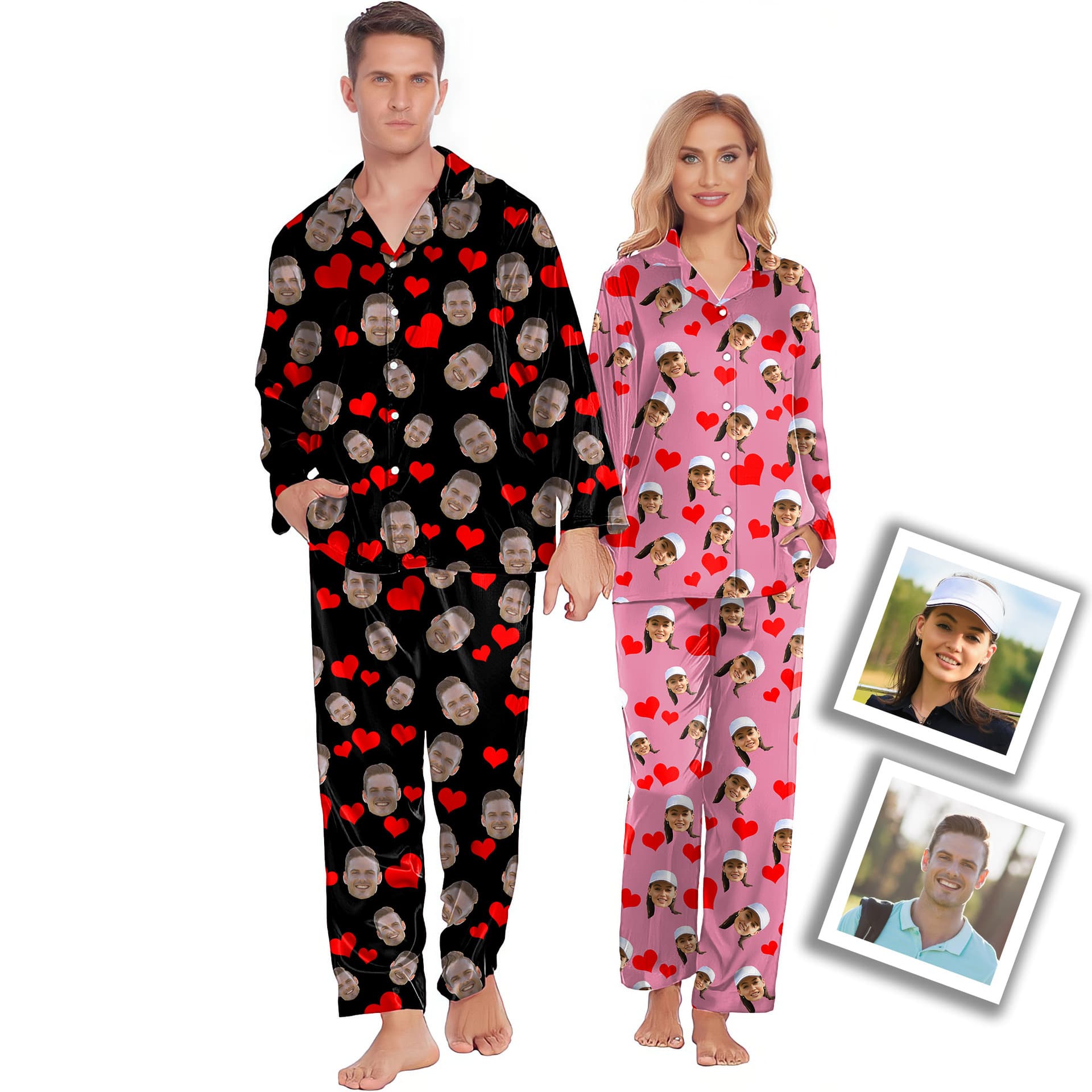 Valentine's Day Face Heart Pattern Long Sleeve Pajamas Pants Photo Pajama Set Thin Milk Silk