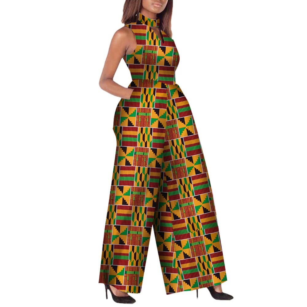 Dropshipping African women's Ankara fashion jumpsuit, sleeveless sexy romper, wide-leg pants, Amazon goods.
