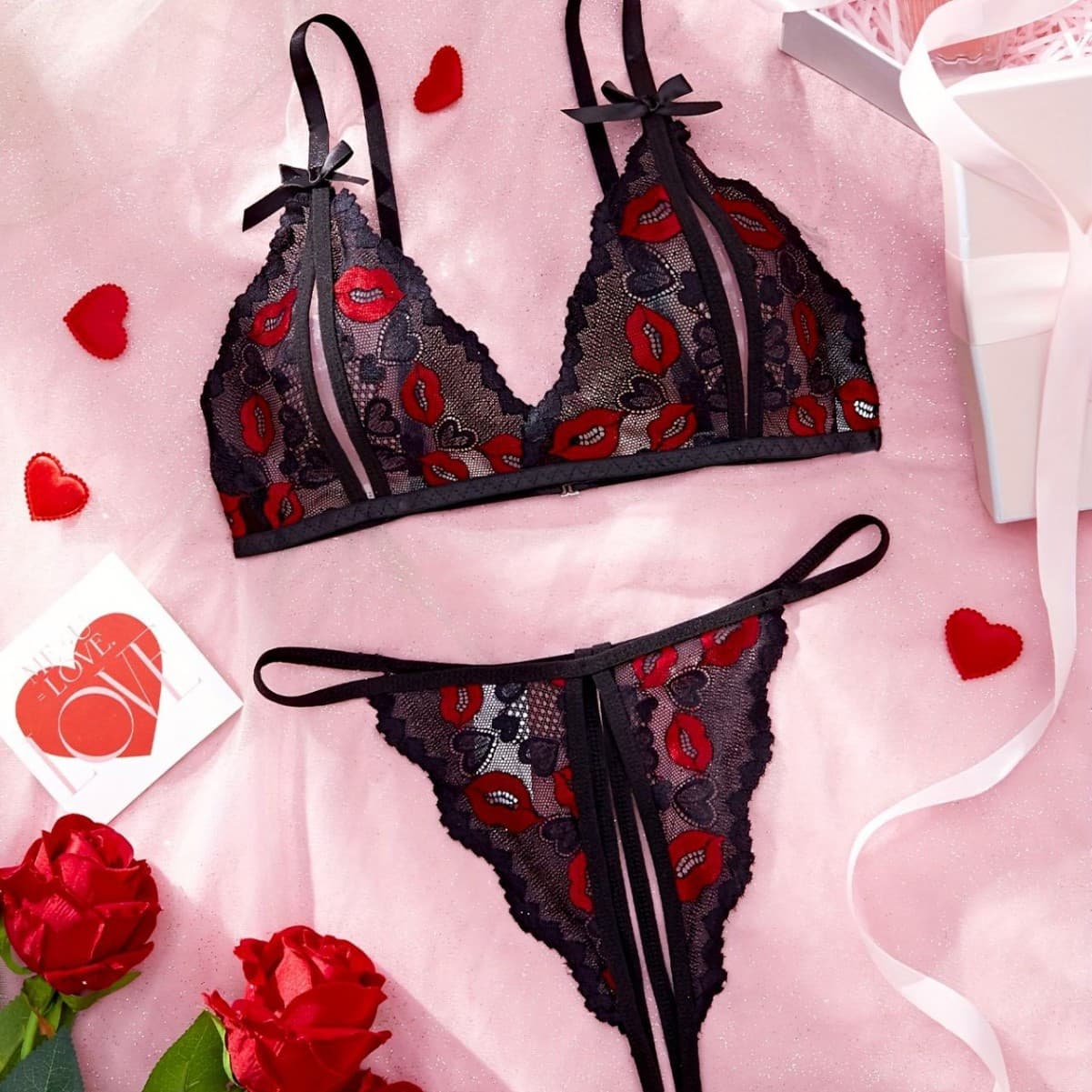 Lace Mesh Lingerie Babydoll Chemise Set for Women Sexy Sleepwear
