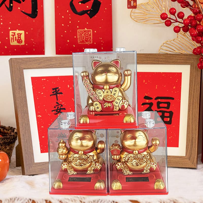 Factory Drop Shipping New Stall Fortune Cat - Automatic Waving Wealth Cat, Light-Powered Solar Car/Desktop Ornament
