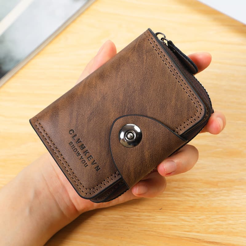 New Cross-Border Minimalist Men's Short Zipper Wallet Multi-Function Card Holder with 1-Fold Buckle Coin Pocket