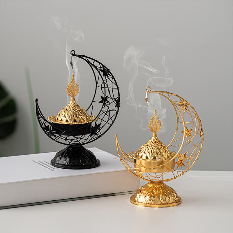 Handheld Crescent Metal Incense Burner Black Living Room Desktop Aromatherapy Ornament Middle Eastern Arabian Style