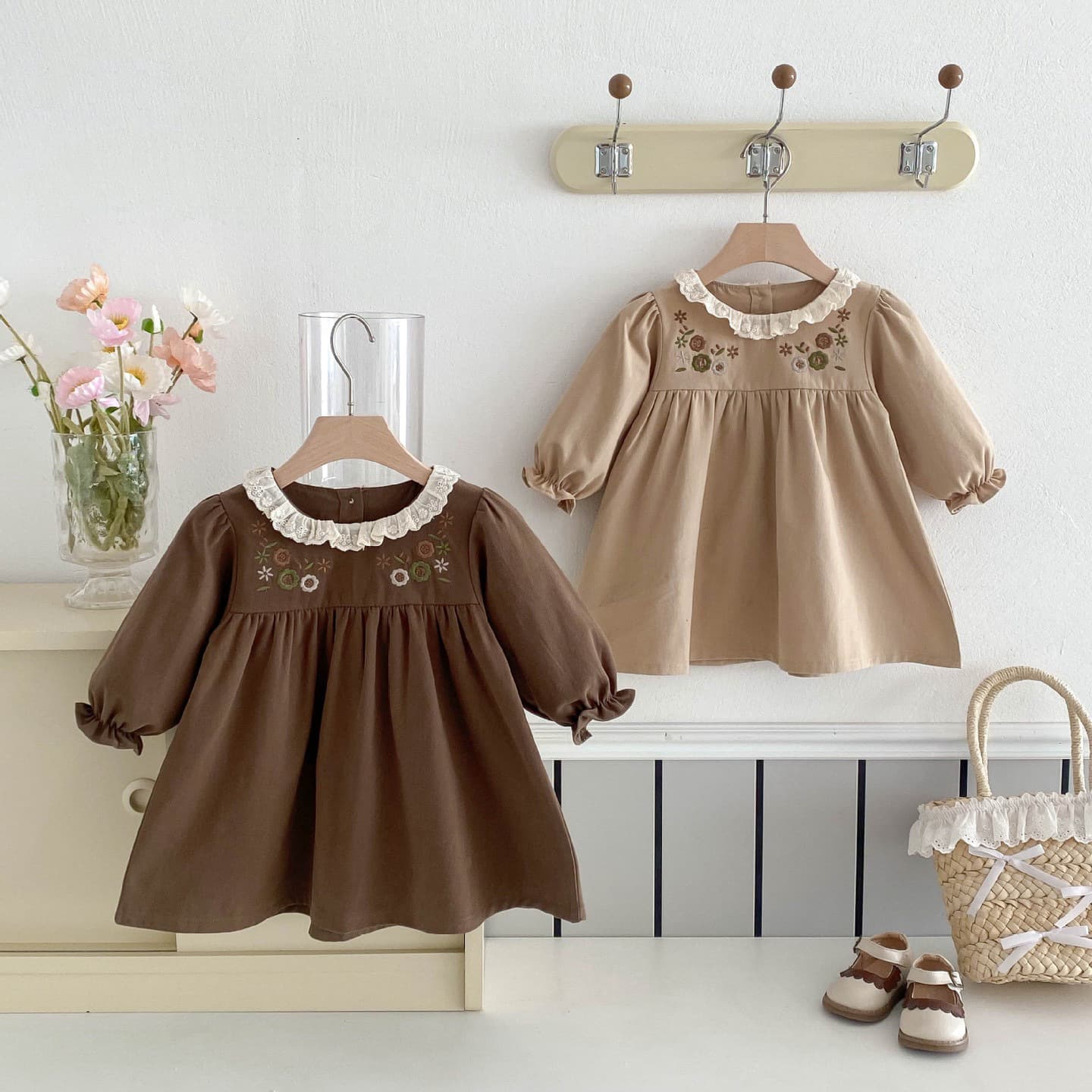 Girls Spring Dress Korean Style Children's Fashionable Spring/Autumn Lace Collar Lapel Little Princess Outing Dress