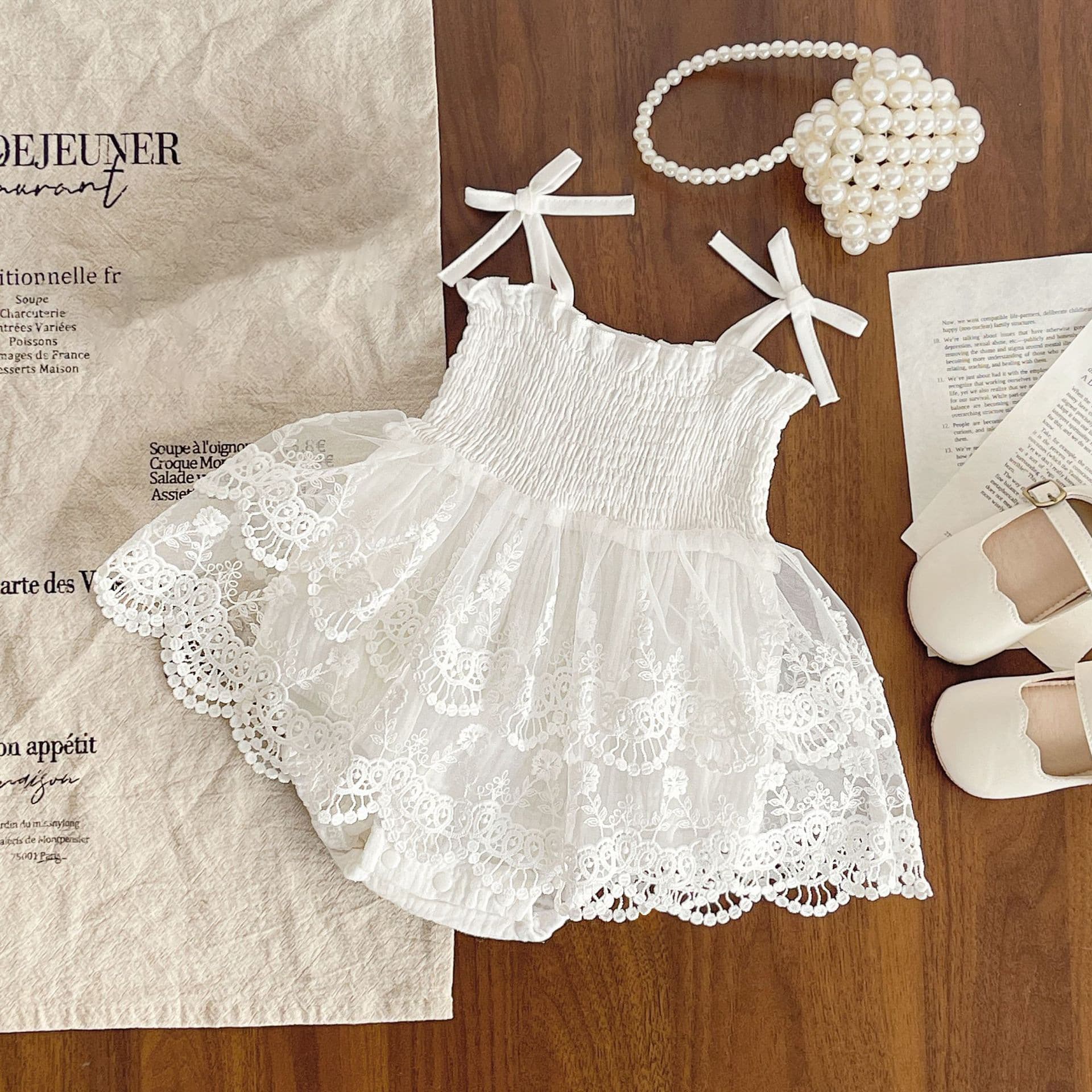 Baby Girl Summer Waffle Lace Dress Korean Style Newborn Full Moon Birthday Outing Romper