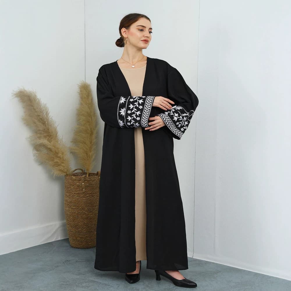F472 Cross-Border Embroidery Loose Plus Size Cardigan Long Dress Fashion Outerwear Embroidered Cardigan Dress