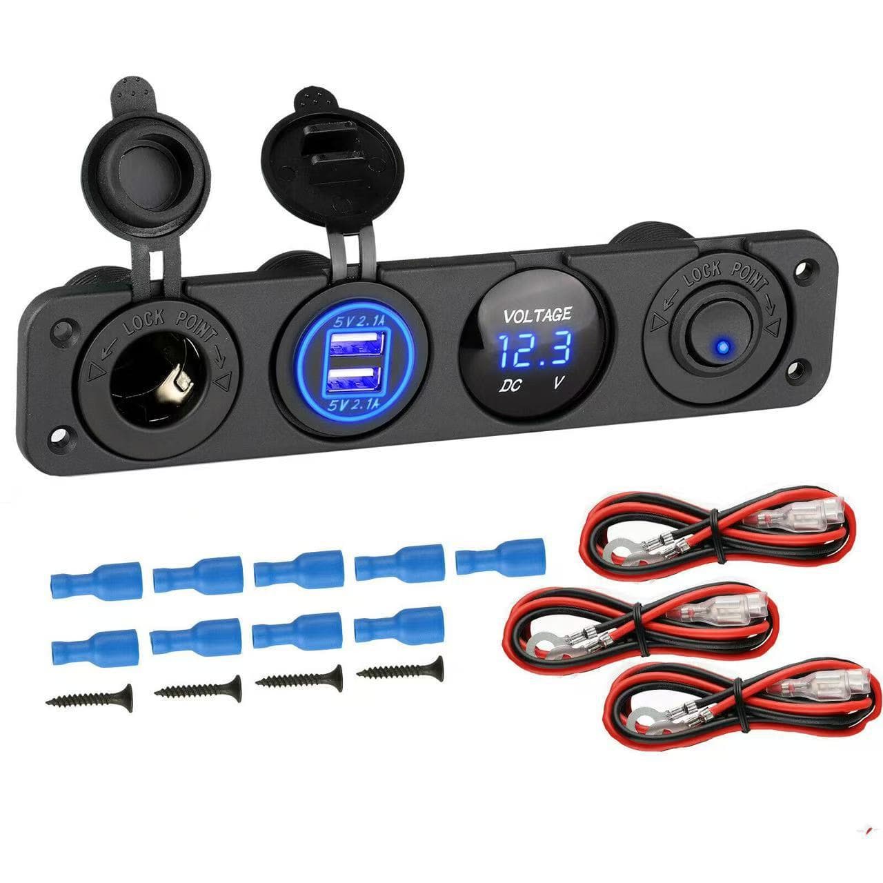 Car modification USB car charger 4-in-1 hole panel dual USB power socket RV universal CC