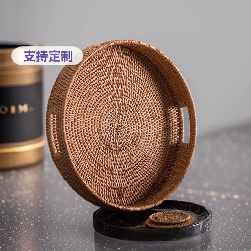 Vietnamese Rattan Storage Basket, Bamboo Woven Fruit Tray, Japanese-Style Bread Basket, Steamed Bun Basket, Fruit Basket, Handmade Tray, Light Luxury Vintage