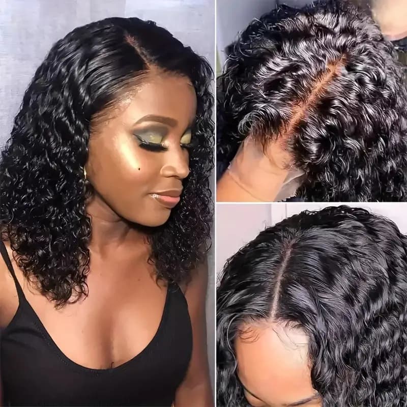 European and American Wigs Cross-Border Hot-Selling Black Small Curly Hair Short Headgear Wig for Women Front Lace Wig Curly Hair