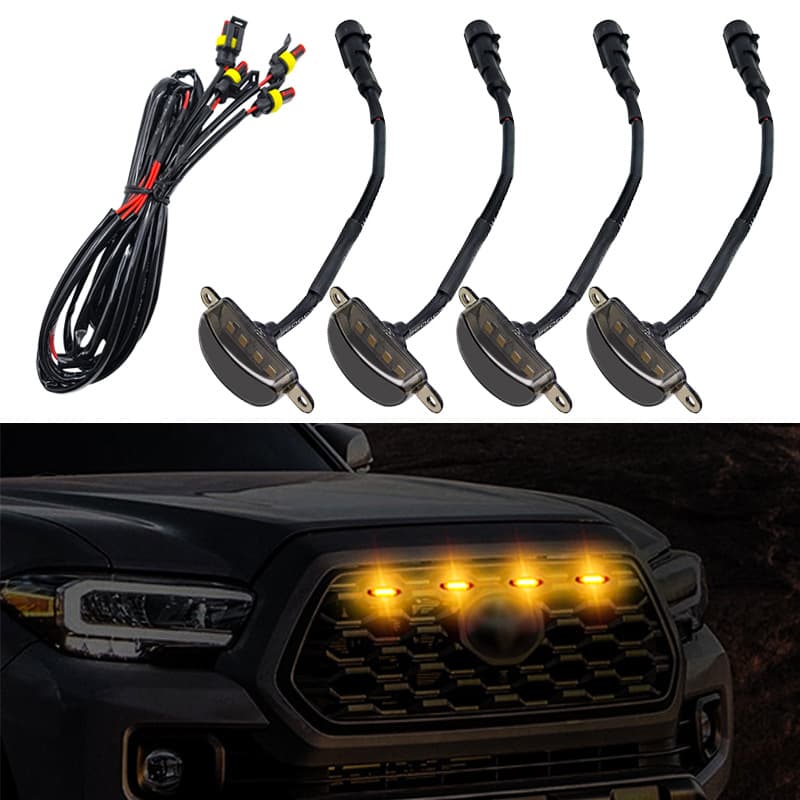 Car mid-grid light, off-road vehicle, pickup truck, front face modification, universal daytime running light, mid-grid LED small yellow light, universal