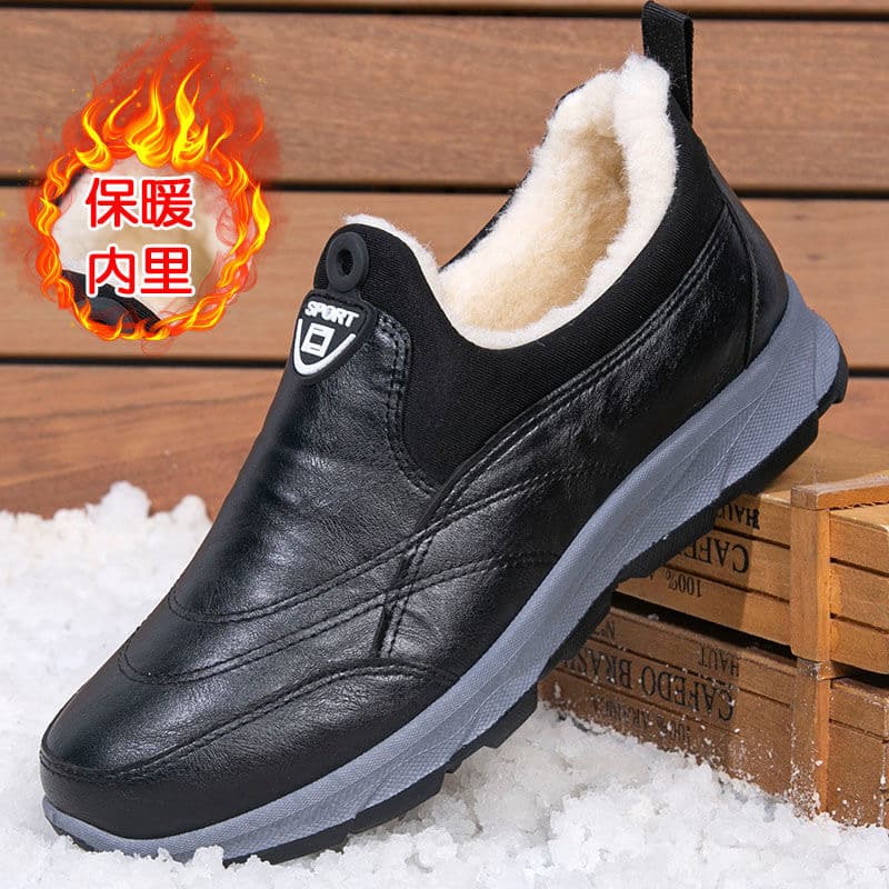 Fleece Lined Thick Men's Snow Boots Winter New Waterproof Thick Middle-Aged and Elderly Slip-On Boots