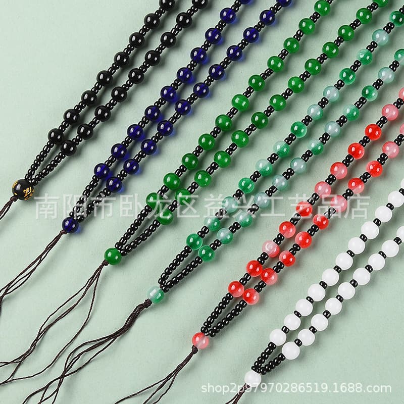 High quality round beads rice beads straight through lanyard jade pendant necklace lanyard men's and women's necklace pendant lanyard