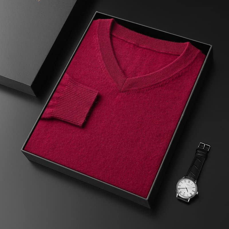 2023 Autumn/Winter New Cashmere Men's V-Neck Loose Business Wool Sweater Deep V-Neck Large Size Knitwear