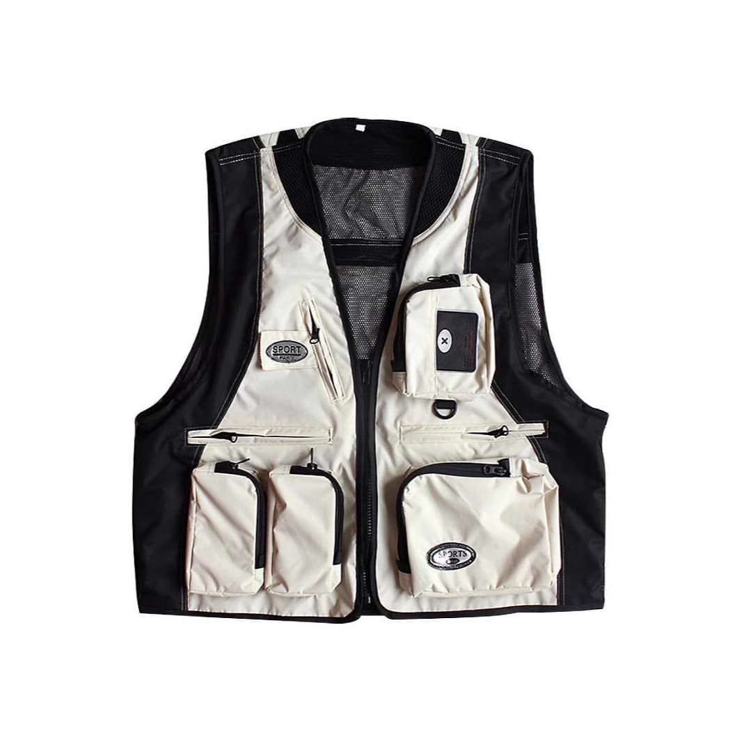 Custom Logo Chinese Trend Multi-Pocket Work Vest for Restaurant, Hotpot, BBQ Staff Uniform