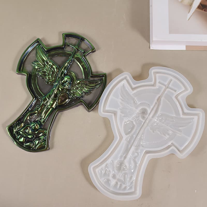 Poppy DIY Epoxy Resin Plaster Angel Michael Statue Pendant Cross Storage Dish Silicone Mold
