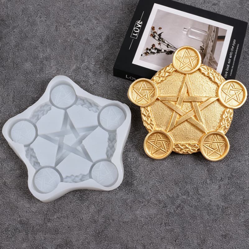 DIY Hexagram Candle Holder Mold, Five-Pointed Star 5-Hole Candle Base Mirror Plaster Decoration Silicone Mold