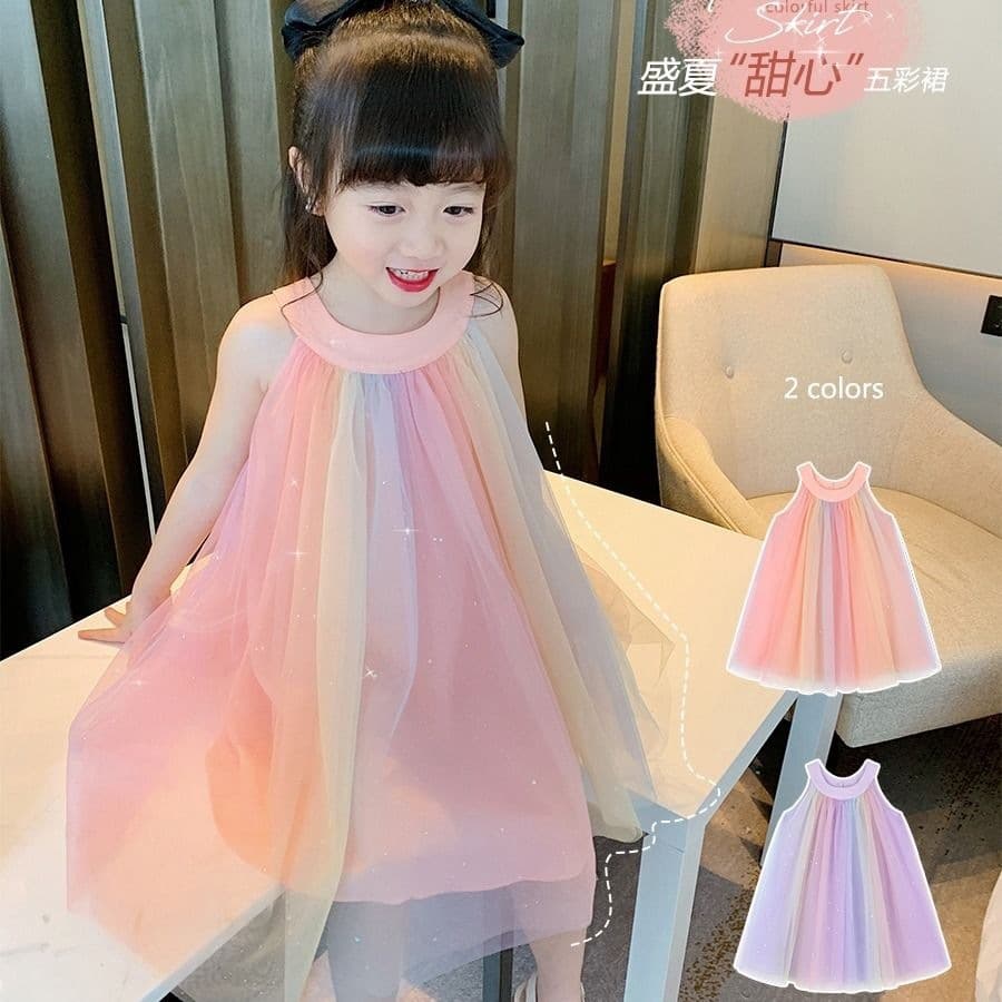 Girls' Sleeveless Dress New Summer Fashionable Strappy Dress Baby Tutu Tulle Dress Children's Fairy Princess Dress
