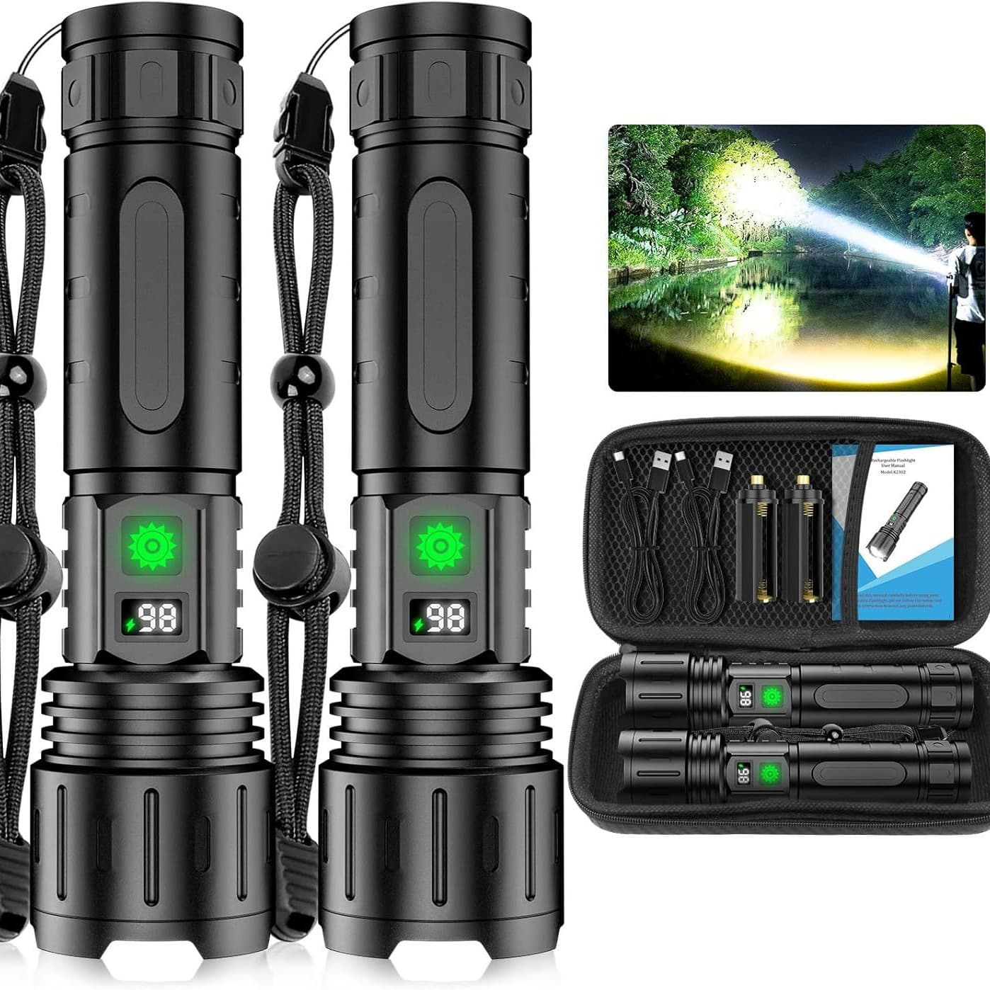 Rechargeable USB Emergency White Laser Flashlight with Battery Level Display Multi-Functional Portable Outdoor Hand Torch