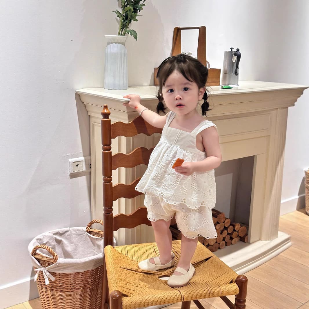 Cutemily summer girls' vest shorts suit cotton edge embroidered suspenders solid color shorts 2-piece suit