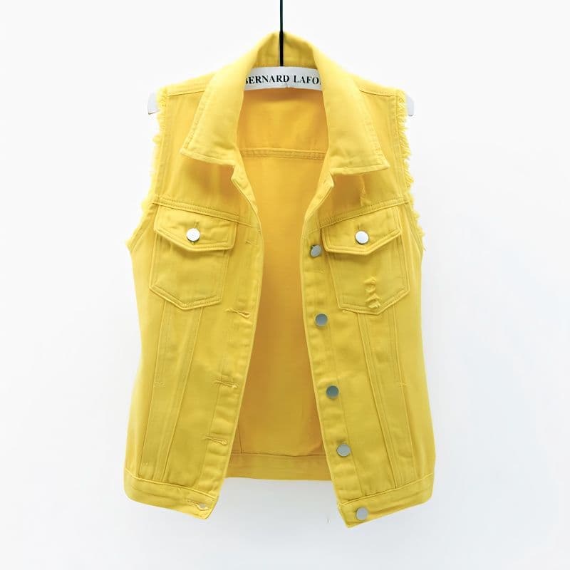 Multi-Color Denim Vest Women Short Fashion Spring Summer Slim Fit Frayed Sleeveless Jacket Hole Top