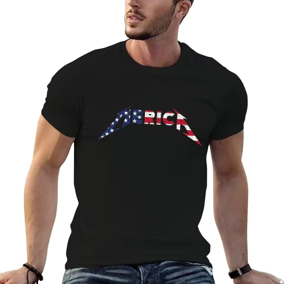Spring/Summer New Cloud Cotton Solid Short Sleeve T-Shirt Crew Neck Heavy Metal Fit USA Flag T-Shirt Men's Short Sleeve Tee