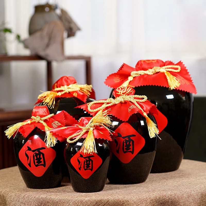 Yixing Ceramic Wine Jar Bottle 1/2/3/5/10 Jin Capacity Floral Pattern Black Glaze Bottle with Ceramic Lid