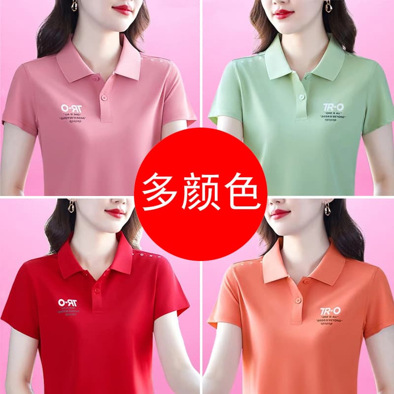 Women's T-Shirt Short Sleeve Cross-Border Summer New Style Fashion Loose Stylish Trendy Mom's Wear Polo Shirt Casual Sport Top