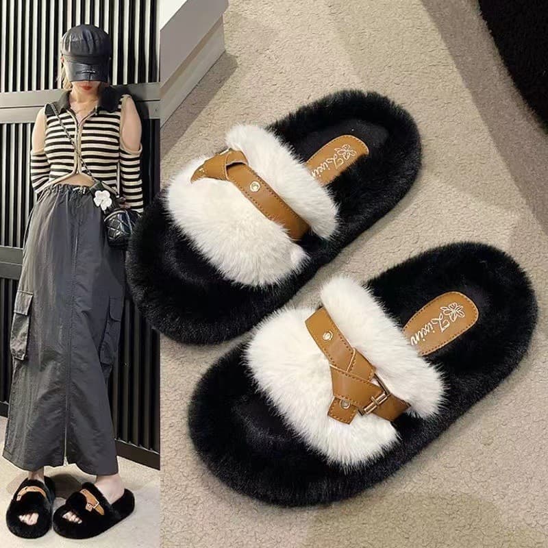 New Women's Furry Slippers Autumn Winter Outdoor Fashion Casual Shoes Thick Sole Versatile Women's Trendy Outdoor