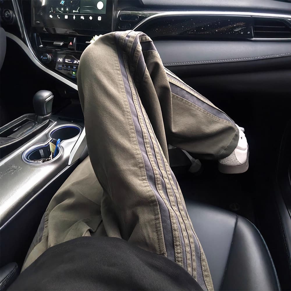 Military Green American Style Striped Pants for Men, Autumn/Winter Fleece-Lined Straight-Leg Cargo Pants, Draped Loose Fit Casual Sport Pants