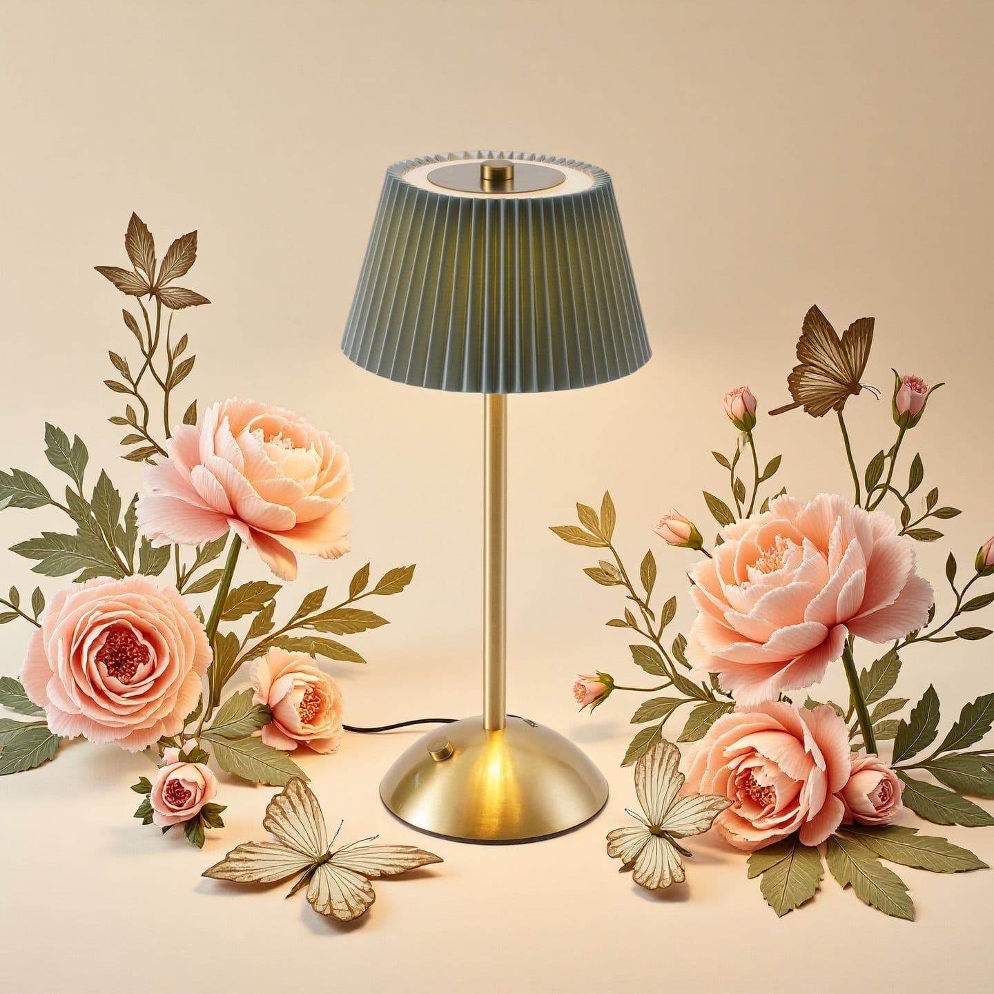 Modern simple fabric metal bar restaurant bedside night light touch switch pleated lamp table lamp flower shape design