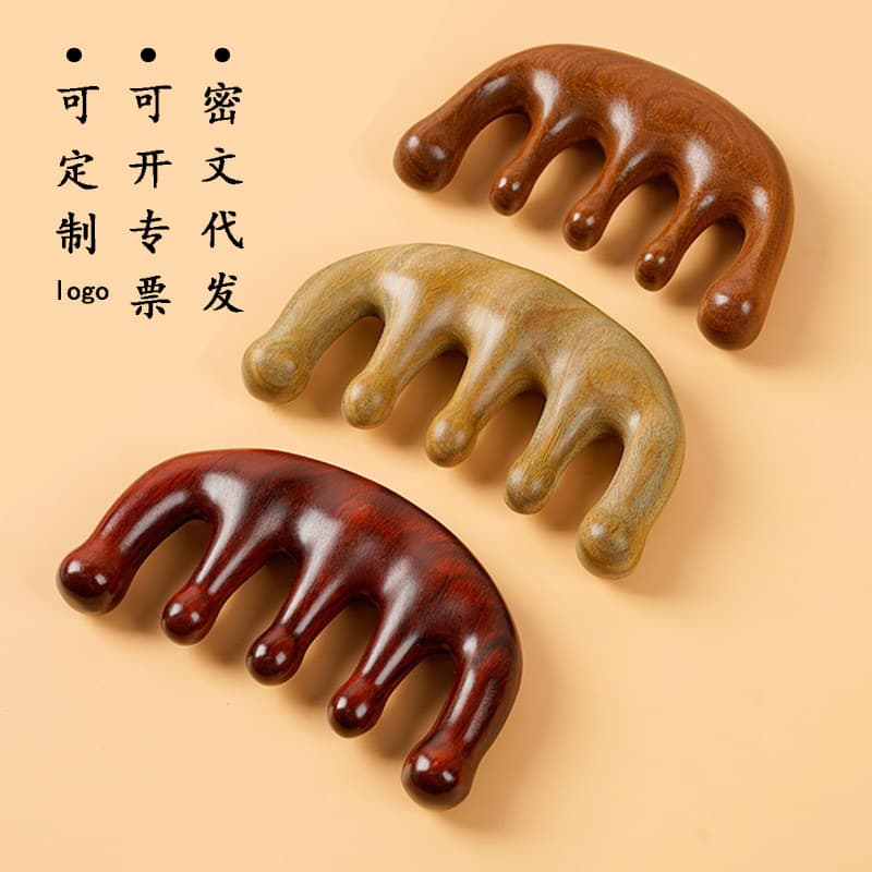 Traditional Chinese Style Green Sandalwood Ball Head Massage Comb Wooden Comb Scraping Acupuncture Points Milk Letdown
