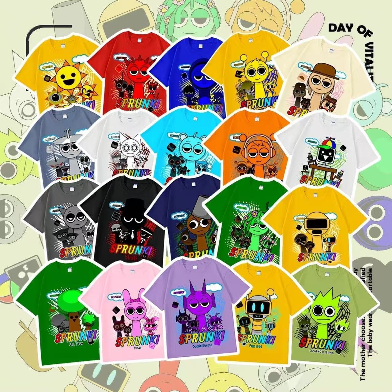Sprunki Rhythm Box Character Collection Kids T-Shirt Breathable Cotton Short Sleeve Summer Cartoon Top for Boys and Girls