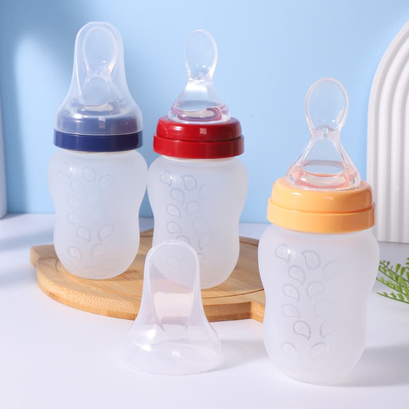 Baby Rice Paste Bottle, Newborn Wide-Neck Silicone Feeding Bottle, Multi-Purpose Baby Silicone Feeding Spoon