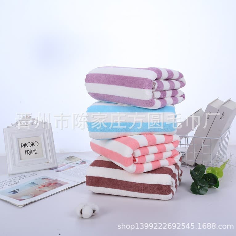 Thick, extra-thick coral fleece bath towels, striped edging bath towels, wholesale from manufacturers, adult quick-drying bath towels