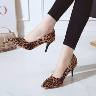 2026 New Korean Style High-Heeled Shoes for Women, Stiletto Pointed Toe Single Shoes, Black Sexy Suede Leopard Print Cross-Border Women's Shoes in Stock
