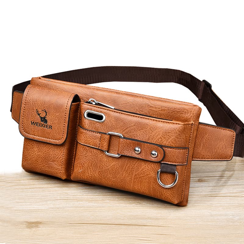 Men's Crossbody Sling Bag Summer Tactical Chest Bag Phone Waist Bag PU Leather Retro Style