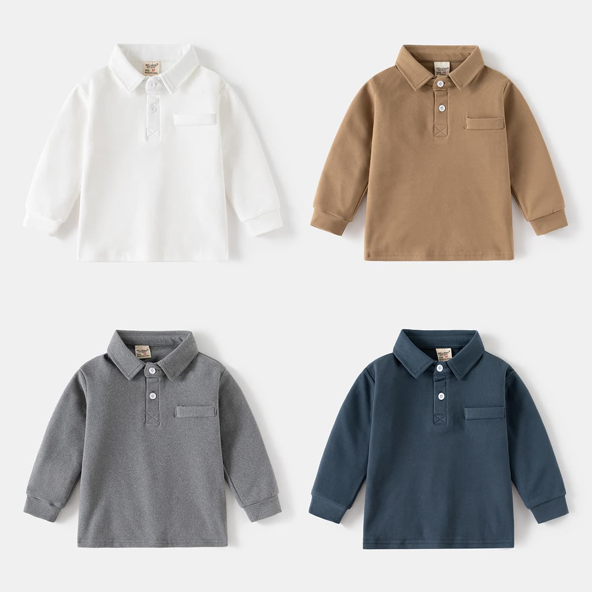 2024 New Style Children's Polo Shirt, Boys' Thickened Long-Sleeved T-Shirt with Turn-Down Collar, Korean Style, Baby Autumn Top, Children's Clothing Wholesale