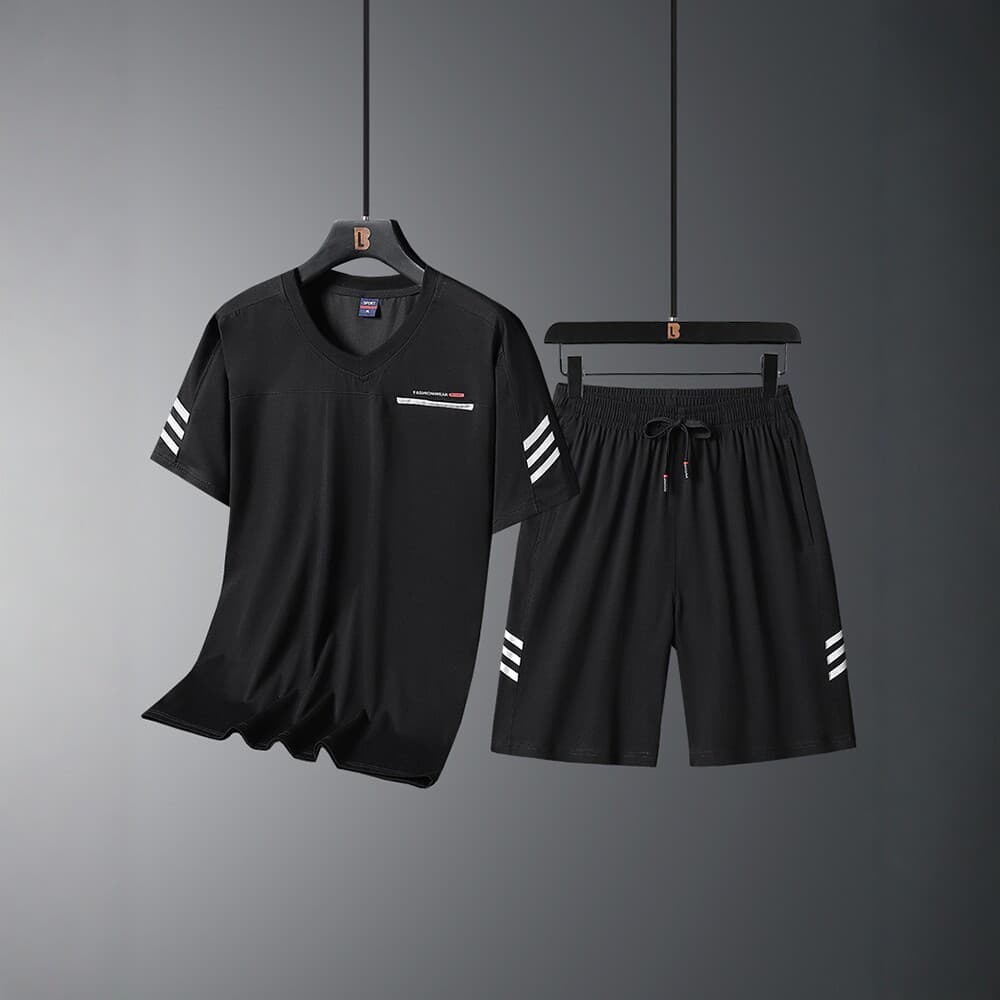 Men's Summer Ice Silk Short Sleeve Set, Loose Fit, Plus Size, Casual Sport Two-Piece Set, Trendy Homewear