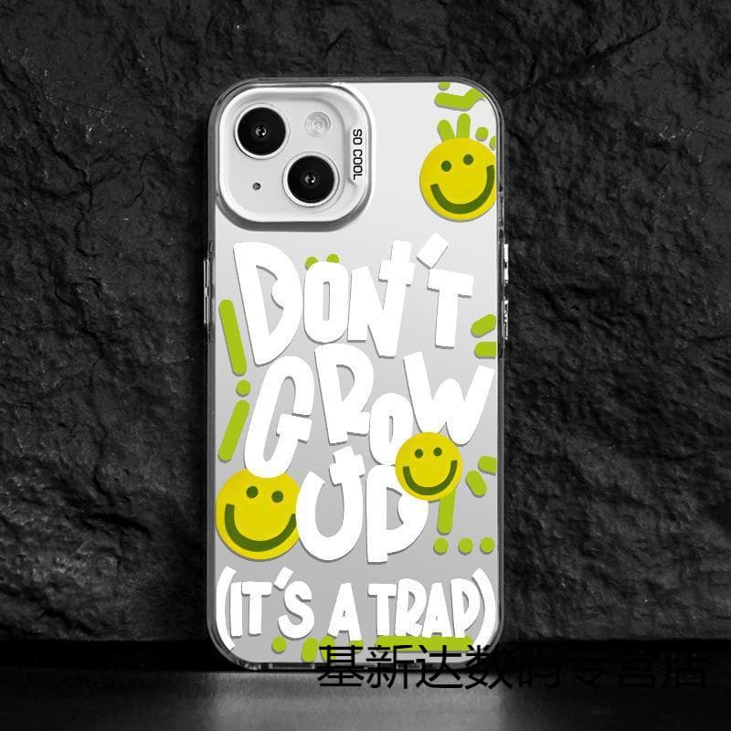 Color Silver Graffiti Smiley Face for Apple 13 Pro/14 Plus Case iPhone 15 Drop-resistant 11 Hard Case 12 PM