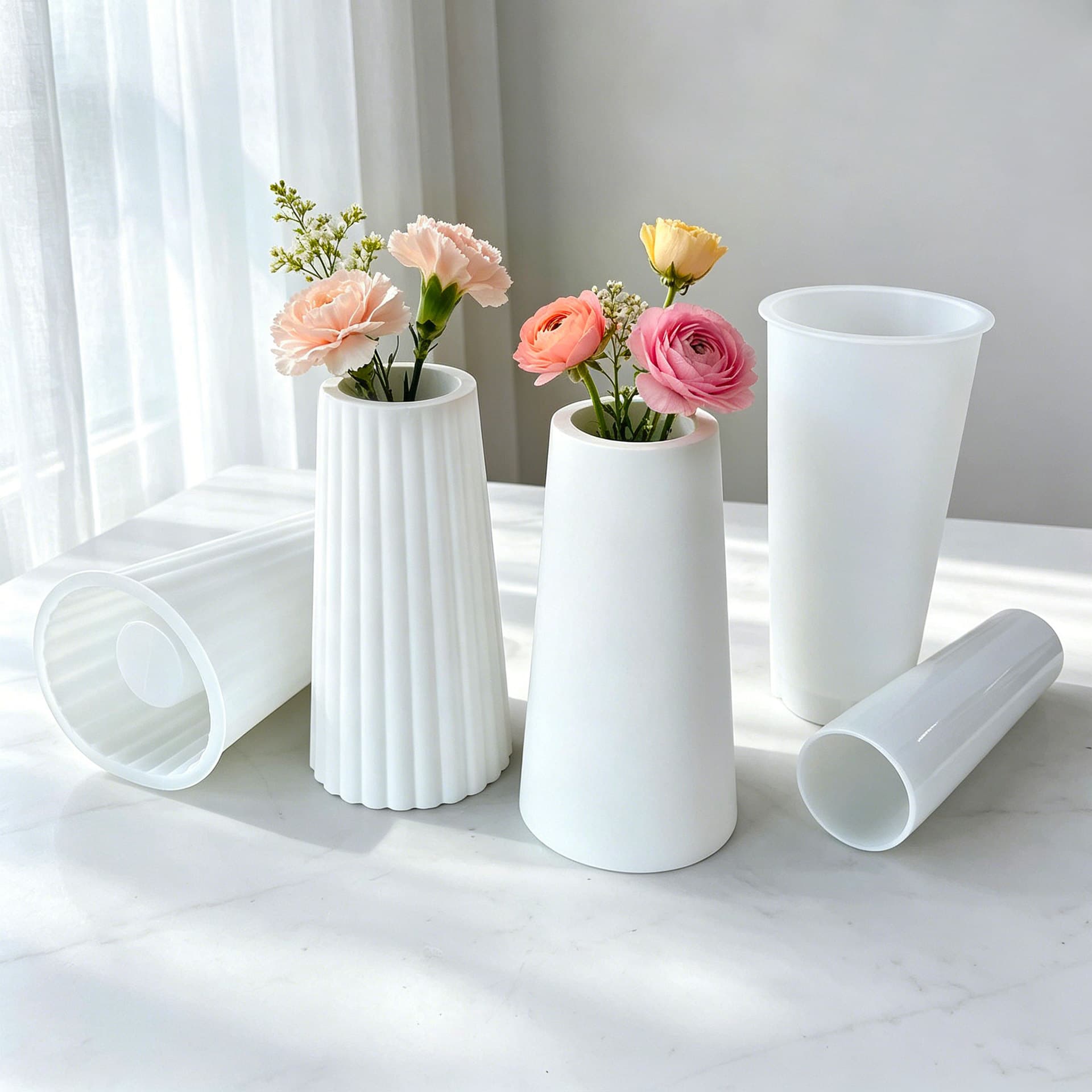 Storage Stripe Vase Silicone Mold DIY Crystal Resin Flower Holder Cylindrical Plaster Pen Holder Decoration New Style