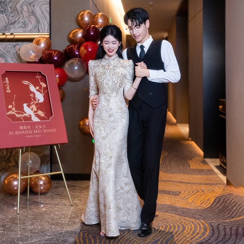Toast Wear 2026 New Bridal Spring Long Chinese Engagement Cheongsam Dress High-end Fishtail Dress